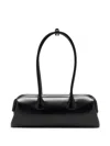 Osoi Boat Wide Mini Black Shoulder Bag With Round Handles And Logo Lettering On The Front In Leather Woma In Black