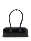 Osoi Boat Wide Black Shoulder Bag With Round Handles And Lettering Logo On The Front In Leather Woman In Black