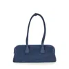 Osoi Boat Wide Blue Shoulder Bag With Round Handles In Suede In Blue