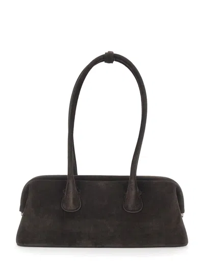 Osoi Boat Wide Brown Shoulder Bag With Round Handles In Suede Woman