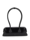 Osoi Boat Wide Mini Black Shoulder Bag With Round Handles And Logo Lettering On The Front In Leather Woma In Black