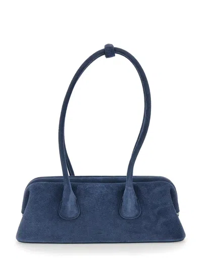 Osoi 'boat Wide Mini' Blue Shoulder Bag With Round Handles In Suede Woman