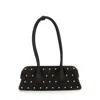 Osoi Boat Wide Mini Brown Shoulder Bag With Round Handles And Beaded Embellishment In Suede Woman In Black