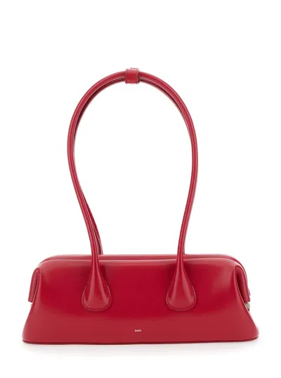 Osoi Boat Wide Mini Red Shoulder Bag With Round Handles And Logo Lettering On The Front In Leather Woman