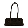 Osoi Boat Wide Mini Brown Shoulder Bag With Round Handles And Beaded Embellishment In Suede Woman In Brown