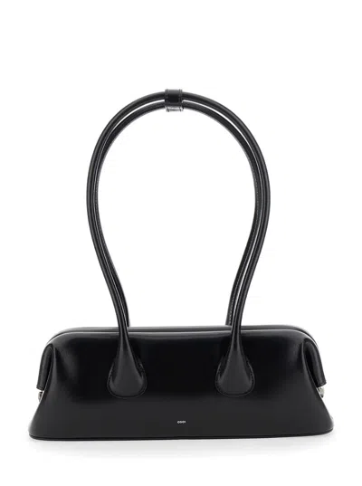 Osoi Boat Wide Mini Shoulder Handbag With Round Handles And Logo Lettering In Black