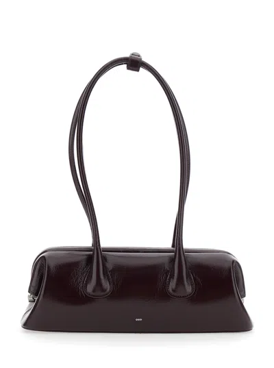 Osoi Boat Wide Mini Shoulder Handbag With Two Top Handles, Leather In Bordeaux
