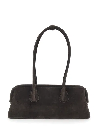 Osoi Boat Wide Suede Shoulder Handbag With Round Handles, 35.5x12x8 Cm In Brown