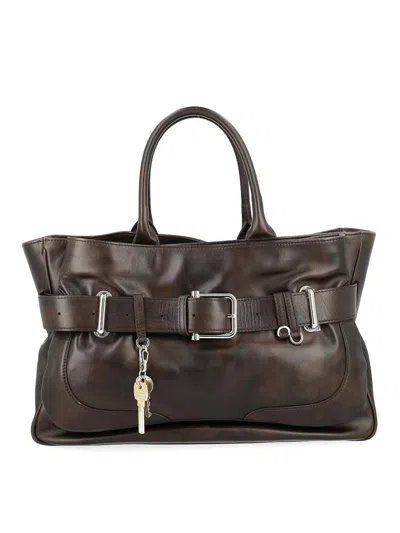 Osoi Dark Brown Brocle Buckled Belt Tote Bag