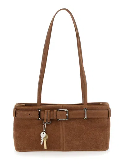 Osoi 'brocle' Brown Shoulder Bag With Belt And Pendant Key Details