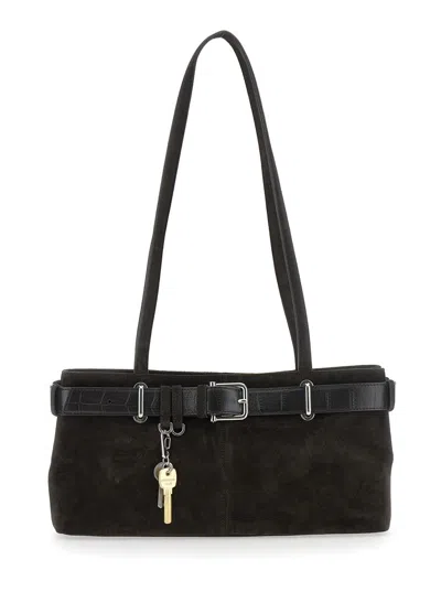 Osoi Brown Shoulder Bag With Belt Detail And Pendant Keys In Suede Woman