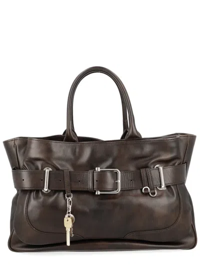 Osoi Dark Brown Brocle Buckled Belt Tote Bag