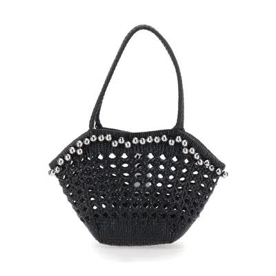 Osoi Lip Black Shoulder Bag With Rounded Handles And Beaded Details In Leather Woman