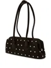Osoi 'boat Wide Mini' Brown Shoulder Bag With Round Handles And Beaded Embellishment In Suede Woman In Black