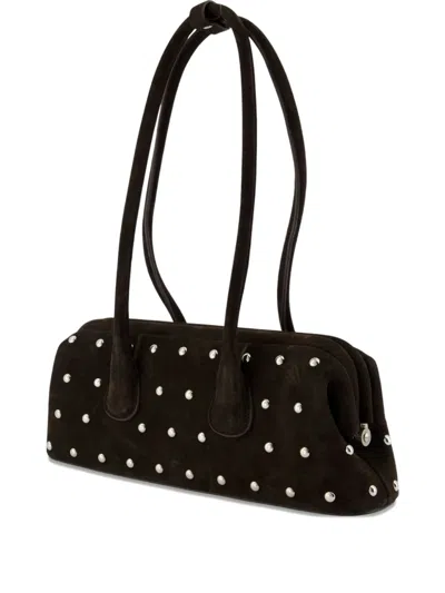 Osoi Mini Boat Wide Stud-embellished Suede Shoulder Bag In Black
