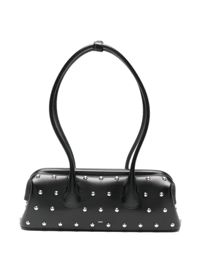 Osoi Mini Boat Wide Studded Shoulder Bag In Black