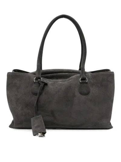 Osoi Shell Brot Bag In Dark Grey Suede In Black