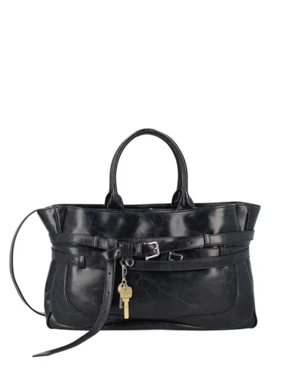 Osoi Smooth Leather Tote Bag With Wrap-around Belt Detail In Black