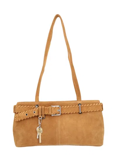 Osoi Suede Leather Shoulder Bag With Braided Belt Detail In Brown