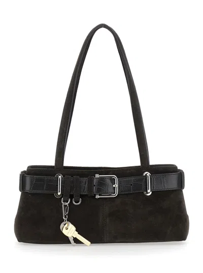 Osoi Suede With Crocodile-embossed Belt Shoulder Bag In Brown