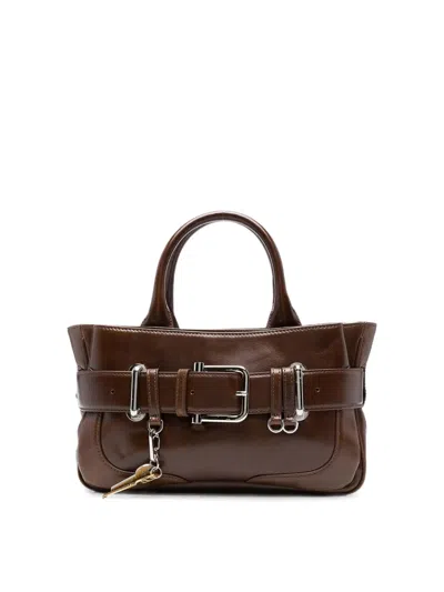 Osoi Tote Bocle Mini Bag In Glossy Brown Leather