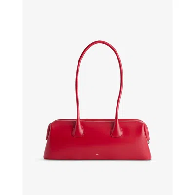 Osoi Womens Plum Red Boat Wide Leather Shoulder Bag