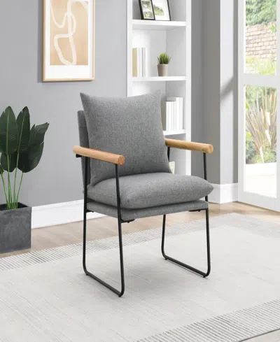 Osp Home Furnishings Office Star Dutton Armchair In Charcoal Fabric With Natural Arms And Black Sled Base In Gray