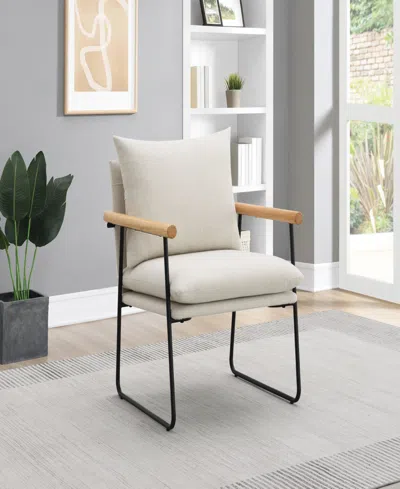 Osp Home Furnishings Office Star Dutton Armchair In Ivory Fabric With Natural Arms And Black Sled Base In White