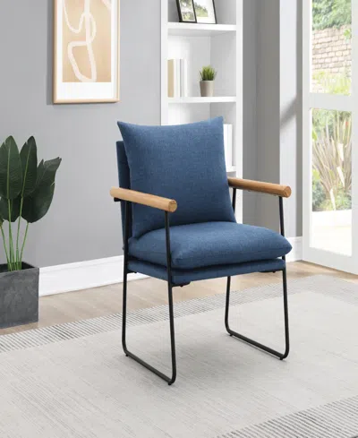 Osp Home Furnishings Office Star Dutton Armchair In Navy Fabric With Natural Arms And Black Sled Base
