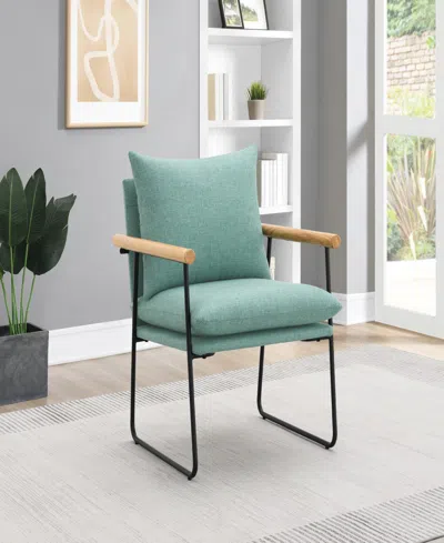 Osp Home Furnishings Office Star Dutton Armchair In Sage Green Fabric With Natural Arms And Black Sled Base