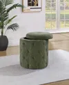 Osp Home Furnishings Office Star Erindale Round Storage Ottoman In Pine Fabric In Sage Green