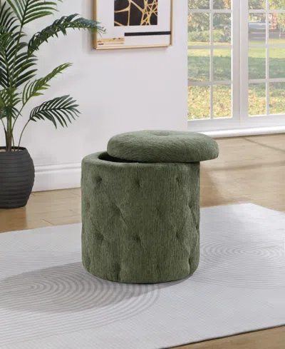 Osp Home Furnishings Office Star Erindale Round Storage Ottoman In Pine Fabric In Sage Green