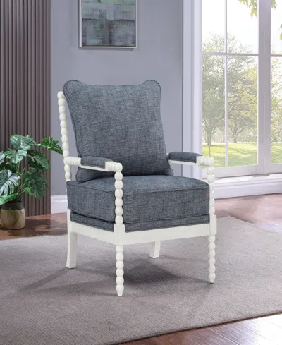 Osp Home Furnishings Office Star Kaylee Antique White Spindle Chair With Indigo Fabric In Gray