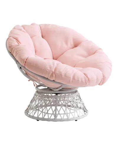 Osp Home Furnishings Papasan Chair With Round Pillow Cushion And Wicker Weave In Pink