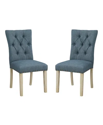 Osp Home Furnishings Preston Dining Chair 2-pack With Antique-like Bronze Nailheads And Brushed Legs In Fabric In Blue