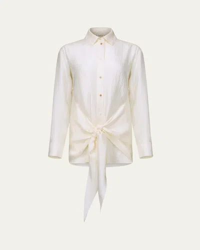 Ossou Arroya Tie-front Crinkled Satin Shirt In Neutral