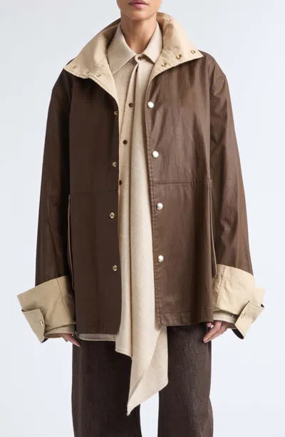 Ossou Asha Coated Cotton Coat In Brown
