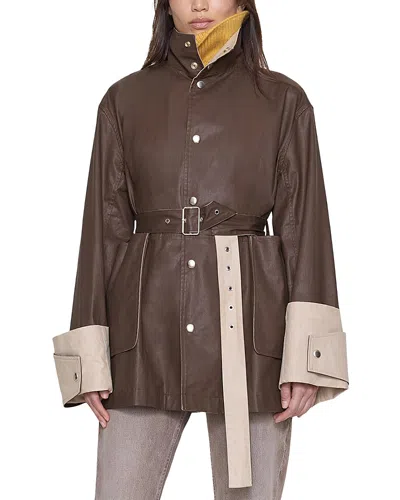 Ossou Asha Cotton Belted Snap Front Coat In Brown