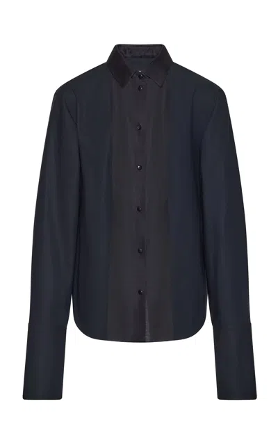 Ossou Brun Sheer-panel Cotton Shirt In Black