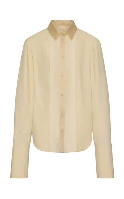 Ossou Brun Sheer-panel Cotton Shirt In Brown
