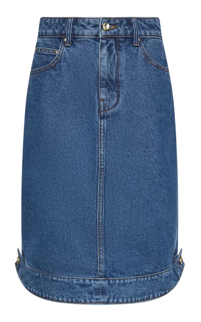 Ossou Cambria Cotton Denim Midi Skirt In Blue