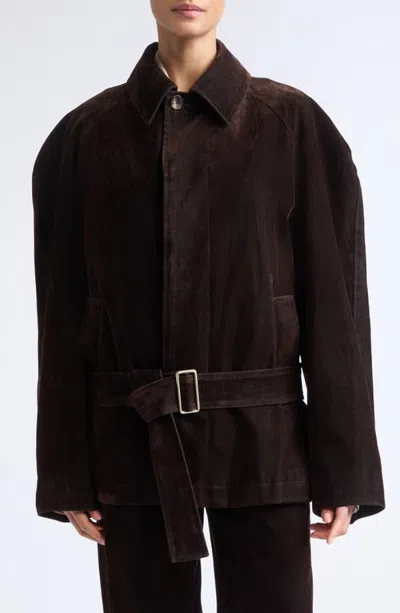 Ossou Cantle Belted Flocked Coat In Brown