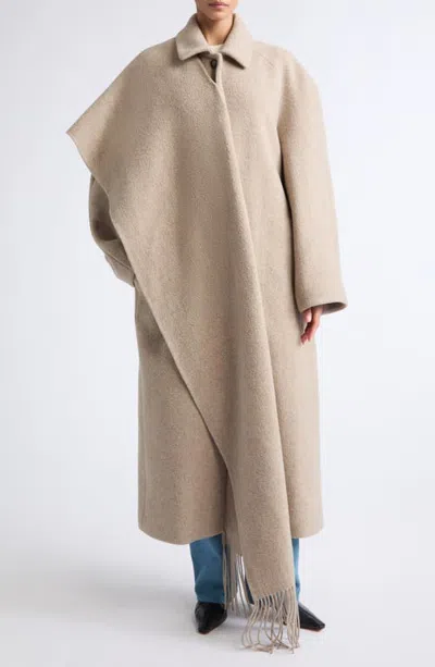 Ossou Canyon Wool Blend Coat With Scarf Detail In Neutral