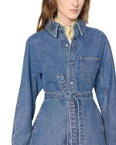 Ossou Cotton Belted Denim Jacket In Blue