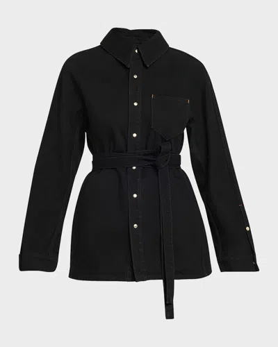 Ossou Denim Cinch Shirt Jacket In Black