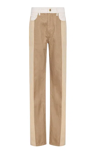 Ossou Jane Paneled High-rise Straight-leg Jeans In Brown