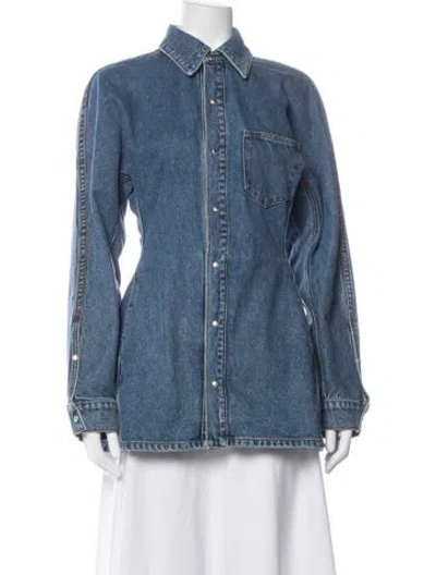 Pre-owned Ossou Long Sleeve Button-up Top W/ Tags In Blue