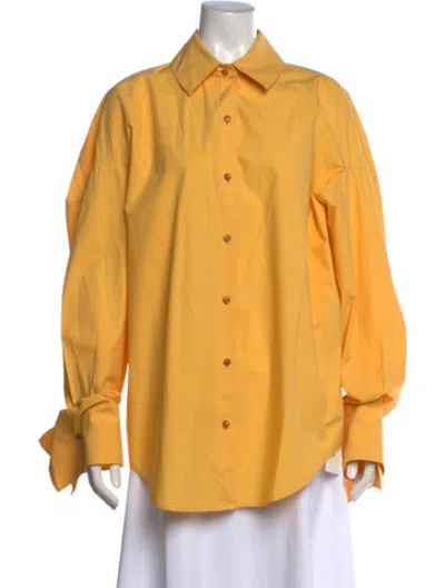 Pre-owned Ossou Long Sleeve Button-up Top In Yellow