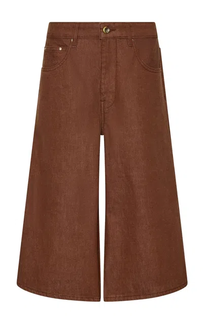 Ossou Lorin Wide-leg Denim Bermuda Shorts In Brown