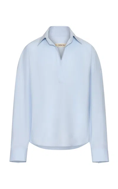 Ossou Maren Collared Cotton Top In Blue